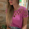 Blusa Viscolycra Strass Corte a Laser